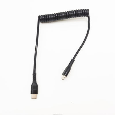 Cabo USB C em espiral de mola USB A macho para tipo C macho Cabo de carregamento rápido Cabo de dados retrátil